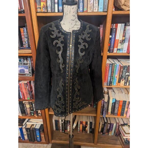 Linea by Louis Dell Olio Black Suede Leather Studded Jacket Size Medium - Picture 1 of 6